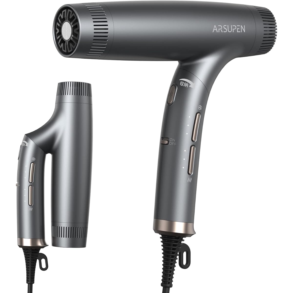 Arsupen Hair Dryer, Salon Sense, Quick Drying, Ion Balance Generator, Moisturizes and Smooth Hair, Hair Care, Large Air Volume 20m/s, 1400W, Low Noise, Foldable, Lightweight, 4 Temperature Modes, 3 Levels of Wind Speed Adjustment, Compact