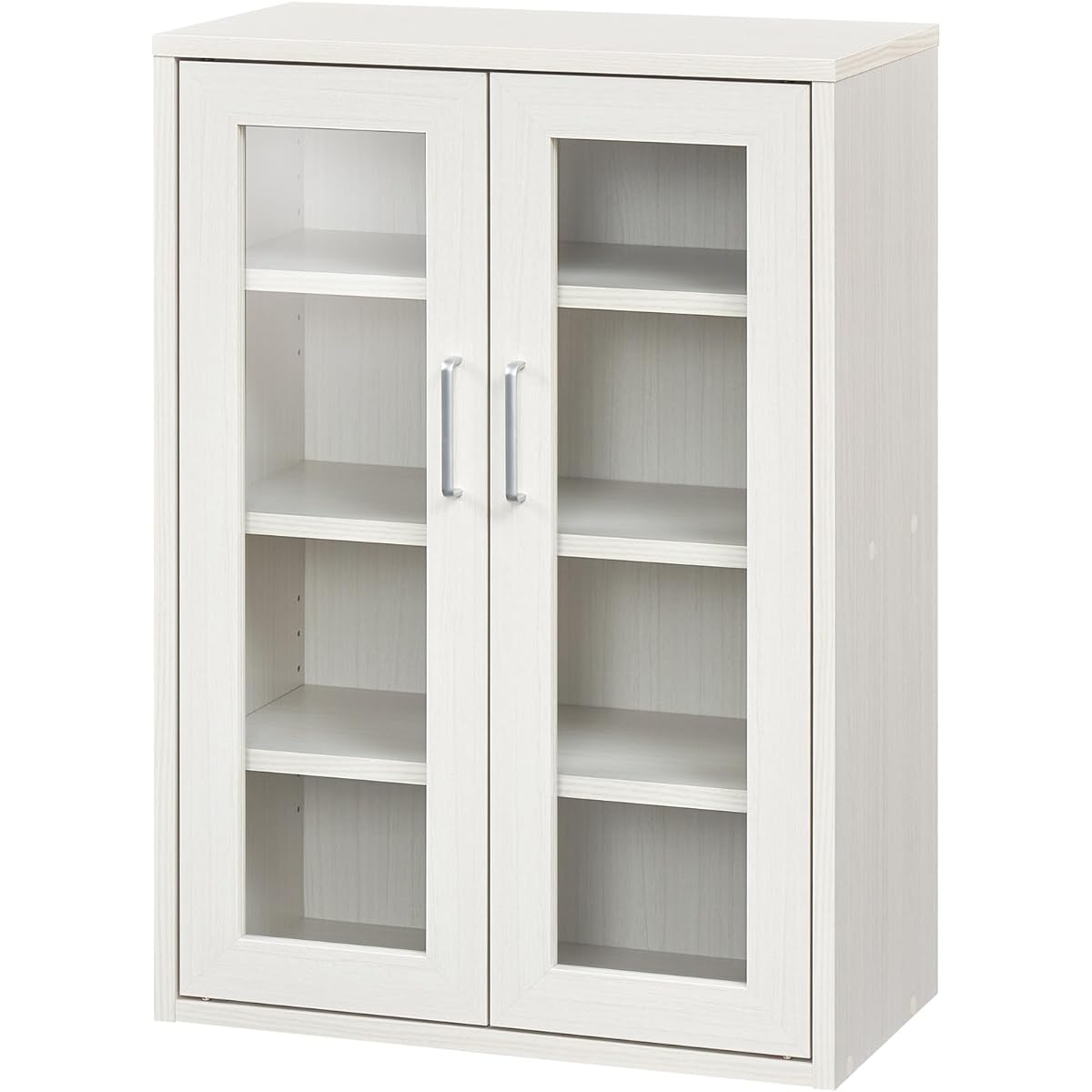 Shirai Cabinet Cupboard Kitchen Storage Glass Can be freely combined with the same series Perfect size for a room where you live alone or a small space White White wood grain Basic design Width 56.6 x Depth 29.5 x Height 80 cm FUL-8055GWH Furnico