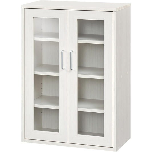 Shirai Cabinet Cupboard Kitchen Storage Glass Can be freely combined with the same series Perfect size for a room where you live alone or a small space White White wood grain Basic design Width 56.6 x Depth 29.5 x Height 80 cm FUL-8055GWH Furnico