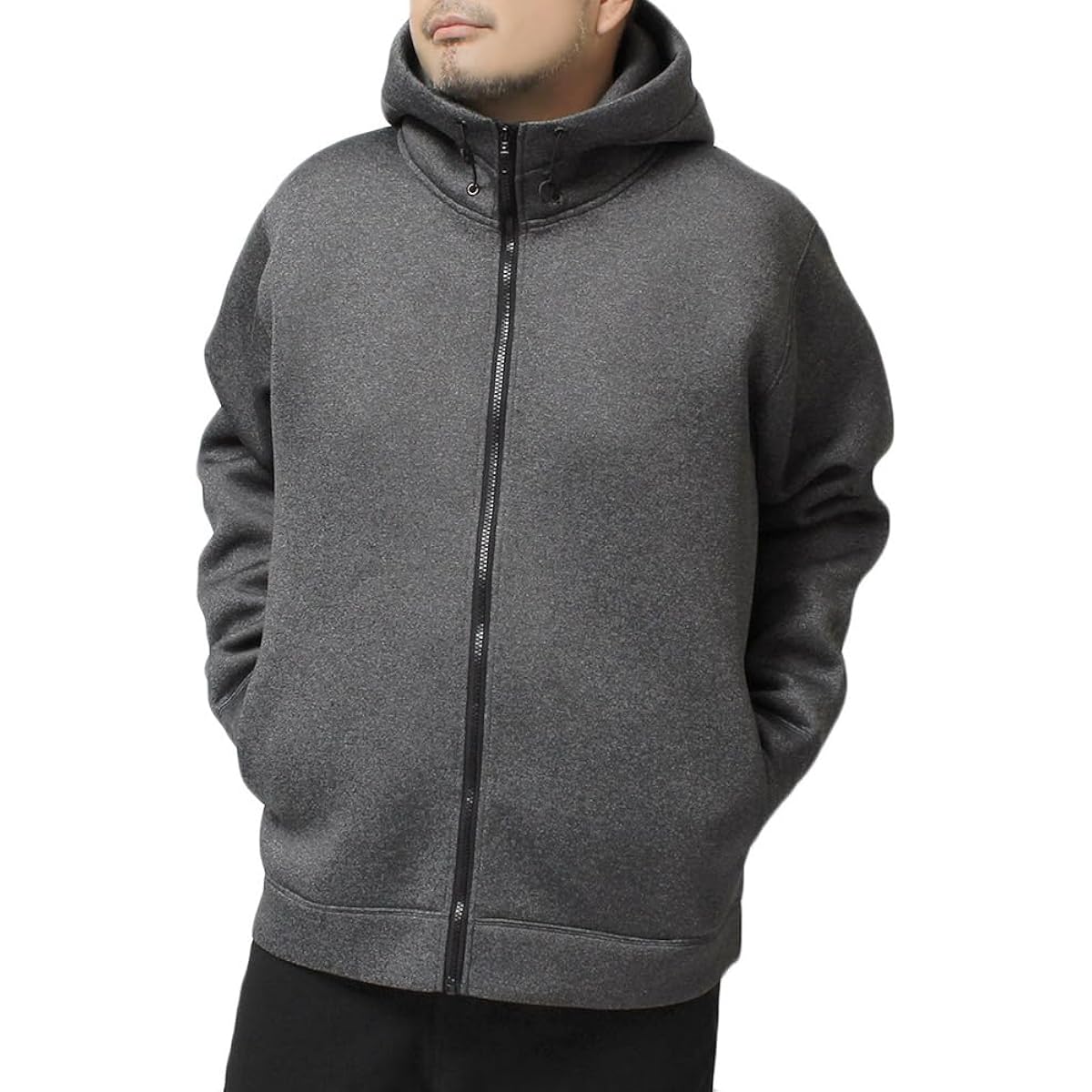 [One Colors] Men's Hoodie Large Size Stretch Bonded Diver Jersey Water Repellent Sweatshirt Zip Up Blouson [M - 5L Size]