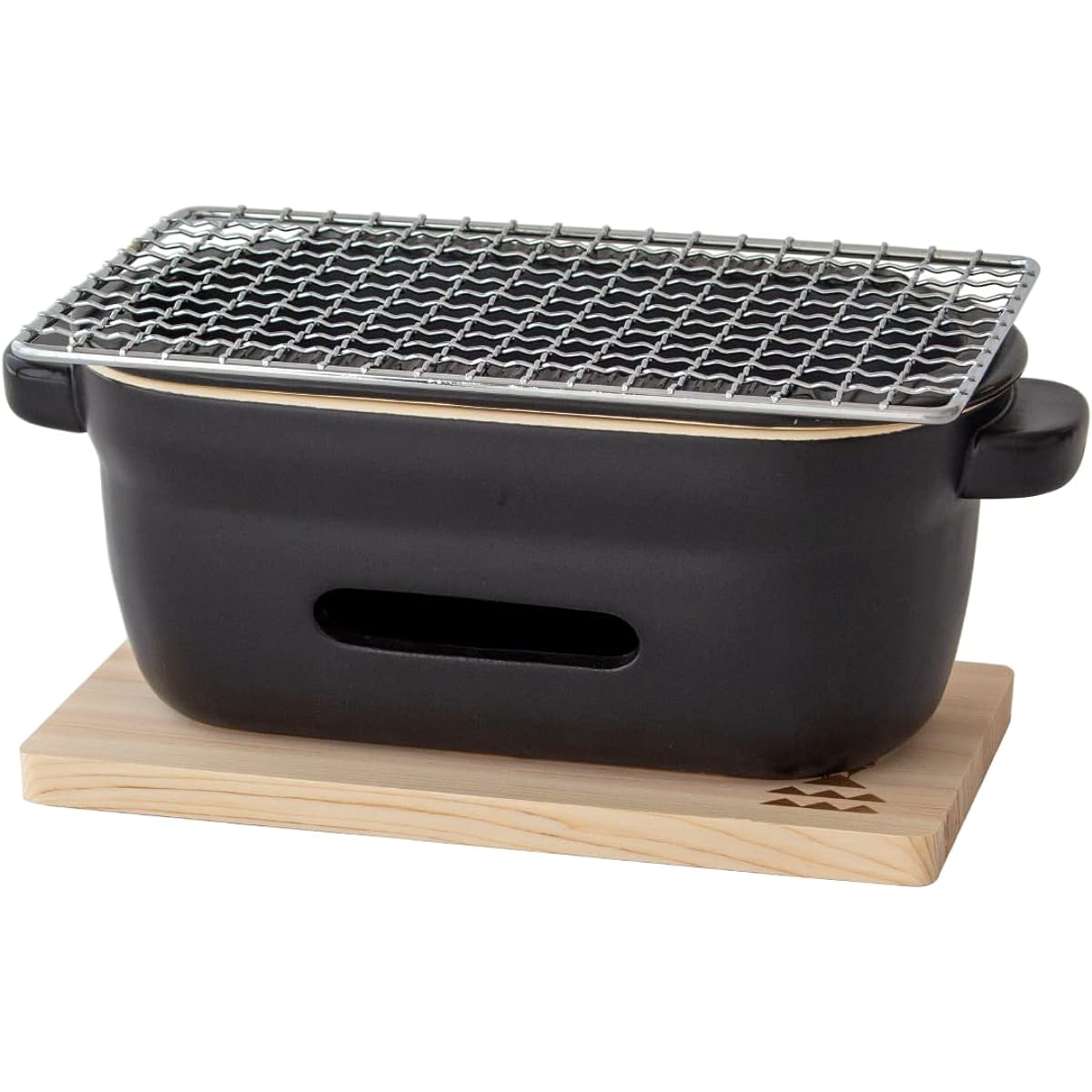 Kamoshika Doguten Ceramic Charcoal Stove, Square Black, Square Net and Floor Plate Included, Water Stove, Tabletop, Ceramic, Banko Ware, Made in Japan