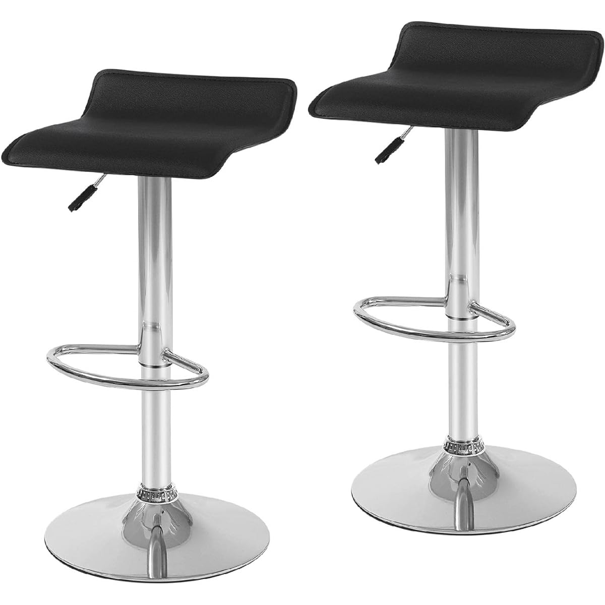 Ucomir Wave Counter Chair, High Chair, Dining Chair, Swivel Chair, Lifting Type, with Footrest, Bar Chair, Lightweight, Gas Pressure Lifting, Rotating Type, No Backrest, Stylish Stool, Dining Kitchen, Modern, Black, Set of 2