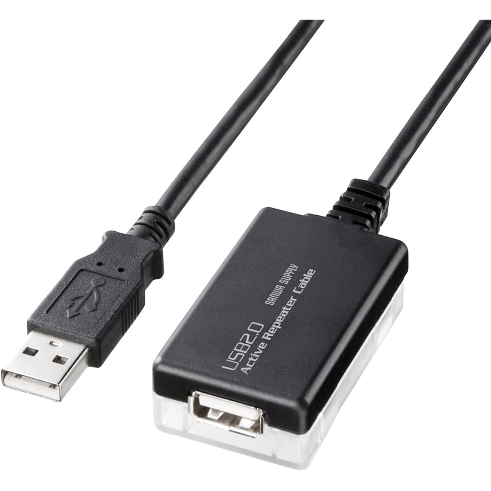 Sanwa Supply 12m Extension USB2.0 Active Repeater Cable KB-USB-R212N Black