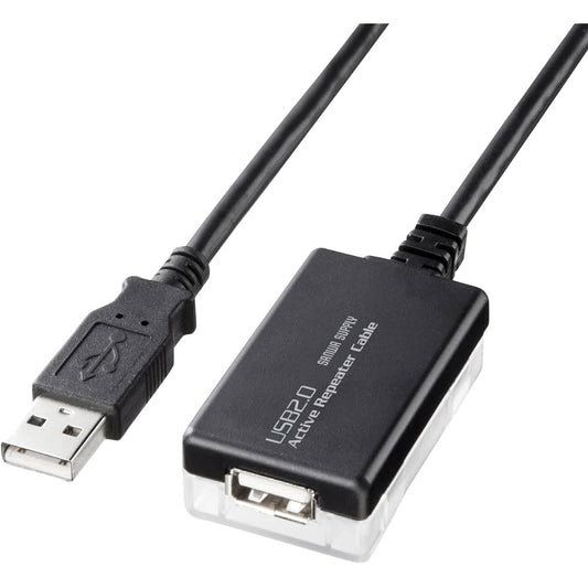 Sanwa Supply 12m Extension USB2.0 Active Repeater Cable KB-USB-R212N Black