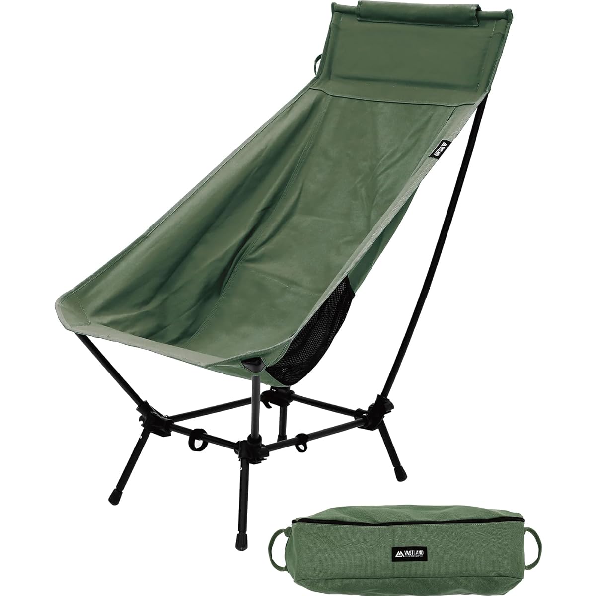 VASTLAND Camp Fit Chair High Type 4 Height Adjustable Folding Outdoor Chair High Back Canvas Cotton Bonfire Olive