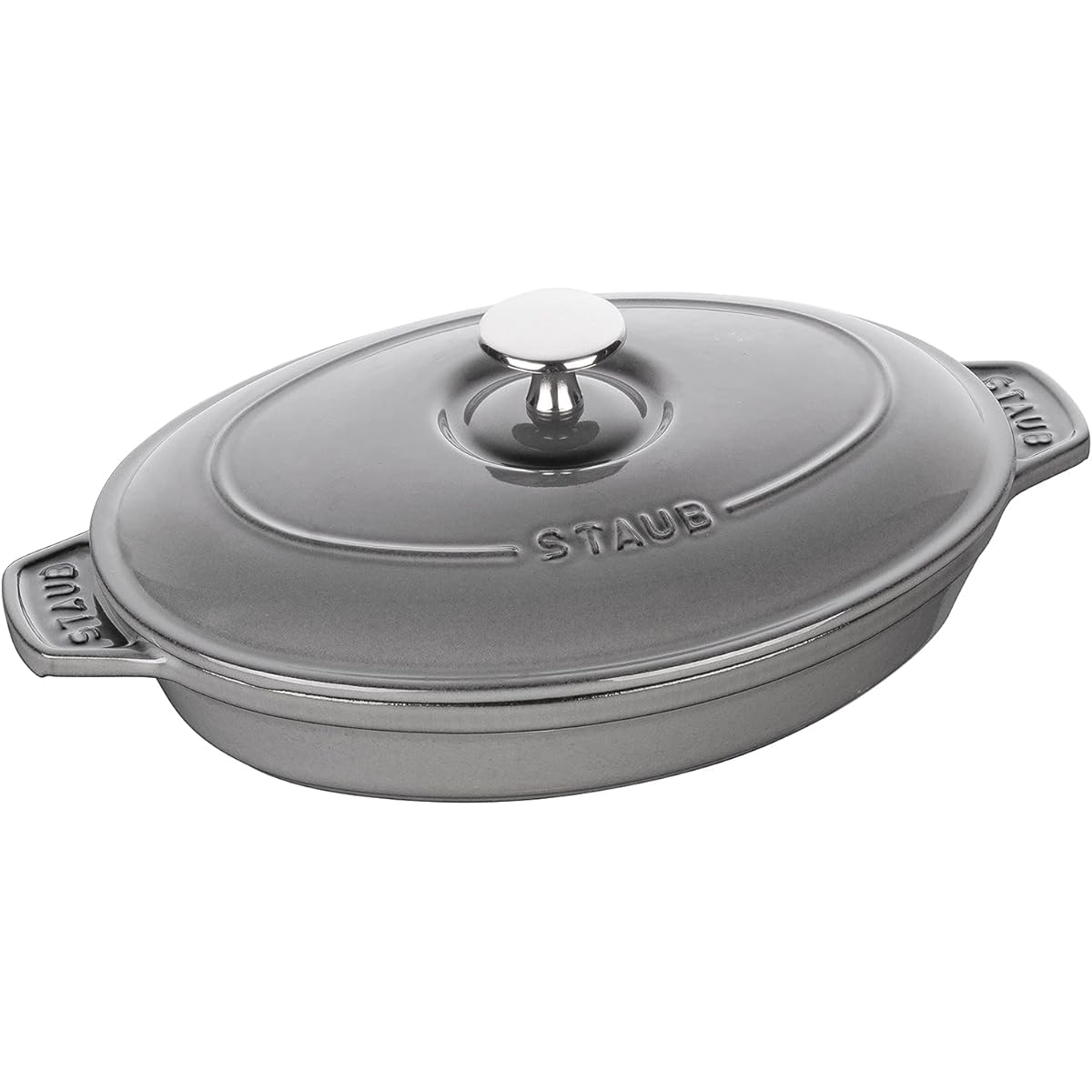 staub "Oval Hot Plate Gray 23cm" Both Hand Enamel Shallow Pot Compatible with IH [Authorized Japanese Product] Oval Hot Plate 40509-581
