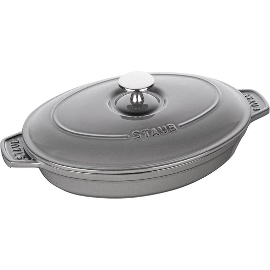 staub "Oval Hot Plate Gray 23cm" Both Hand Enamel Shallow Pot Compatible with IH [Authorized Japanese Product] Oval Hot Plate 40509-581
