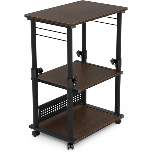 DEWEL Printer Stand Elevating Type Printer Rack with Casters 3 Tiers Printer Wagon Printer Cart Side Wagon Wooden Printer Storage High Strength Melamine Processing for Office and Home Use Width 60 x Depth 40 x Height 64-84cm