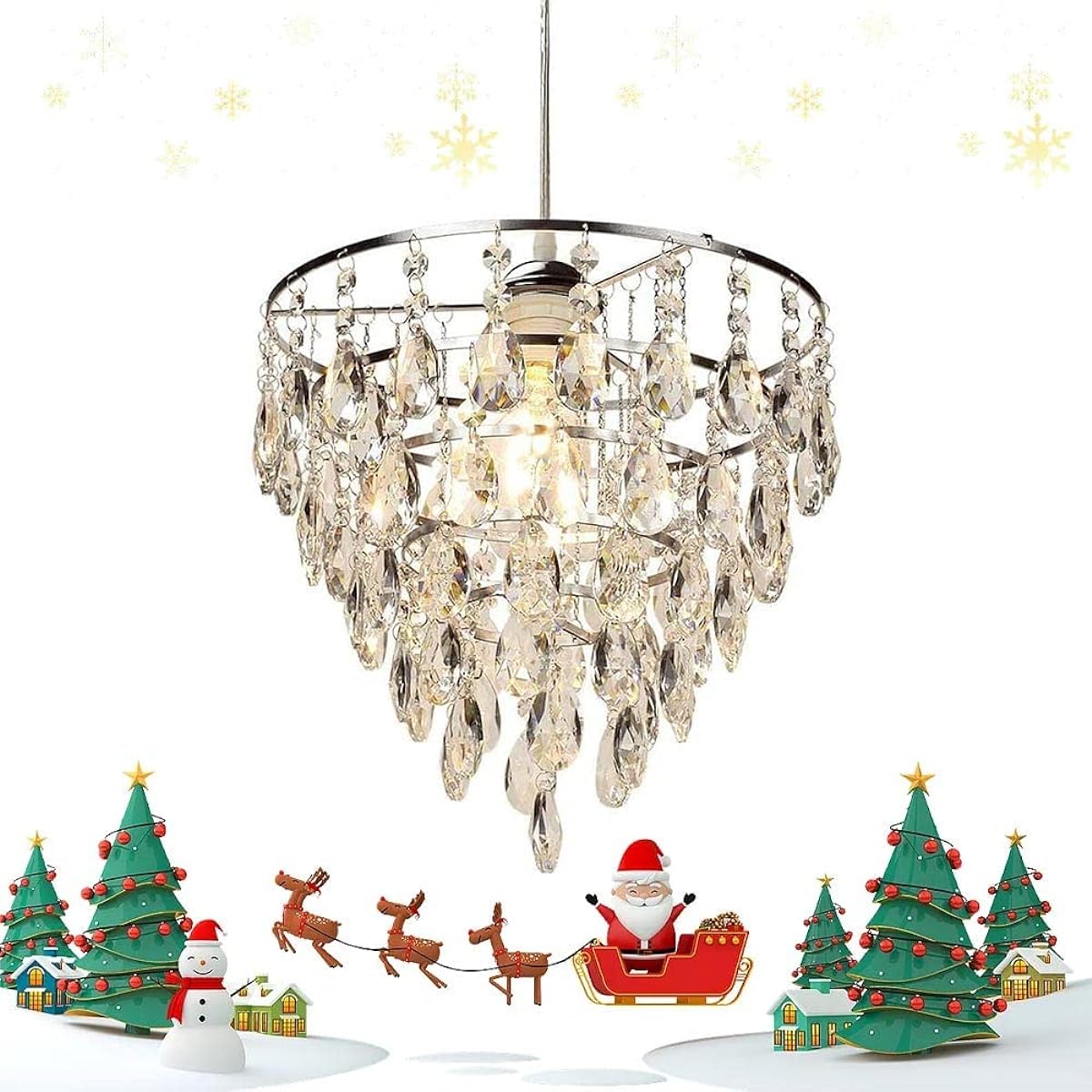 Depuley Ceiling Light Chandelier Crystal Stylish Pendant Light 1 Light LED Compatible E26 Clear Romantic Glass Crystal Ceiling Light Light Fixture No Remote Control Present Luxury Living Dining Sparkling Light Bulb Sold Separately Ceiling Light 300/1P