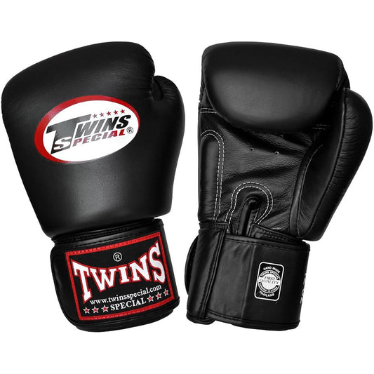 Twins Special Thai Boxing Gloves Black Leather Velcro