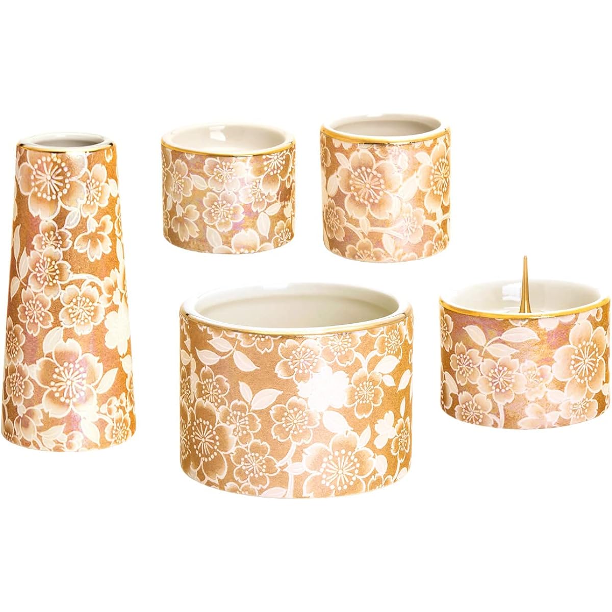 Buddhist utensils set, Yuihana Champagne Gold, 5-piece set, 2.5 inches [Flower stand, fire holder, incense burner, Buddhist utensils, Buddhist rice utensils, Buddhist tea utensils, 2.5 inches, 5-piece set, modern Buddhist utensils, domestically made, Jap