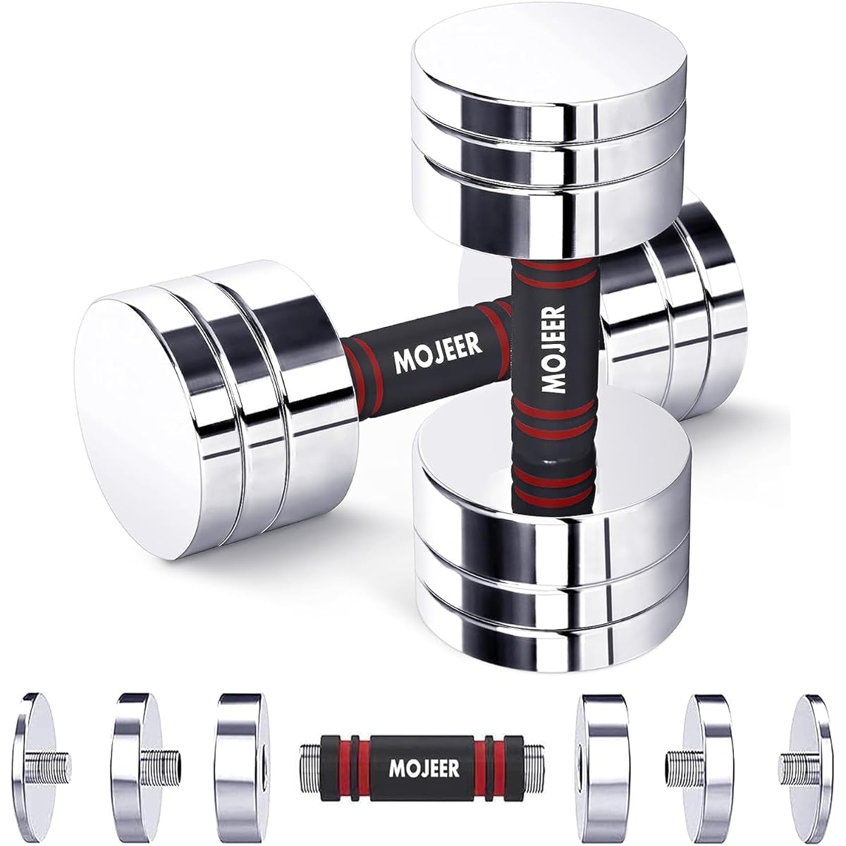 Adjustable Dumbbell Set of 2 Chrome Dumbbells 5kg 10kg 20kg 30kg 40kg Delicate Mirror Surface Small Steel NJ