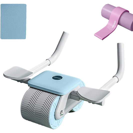 New automatic rotating ab roller, stable double wheel ab roller, silent ab wheel, thick elbow support, suitable for beginner abdominal training, with kneeling pad and elastic band