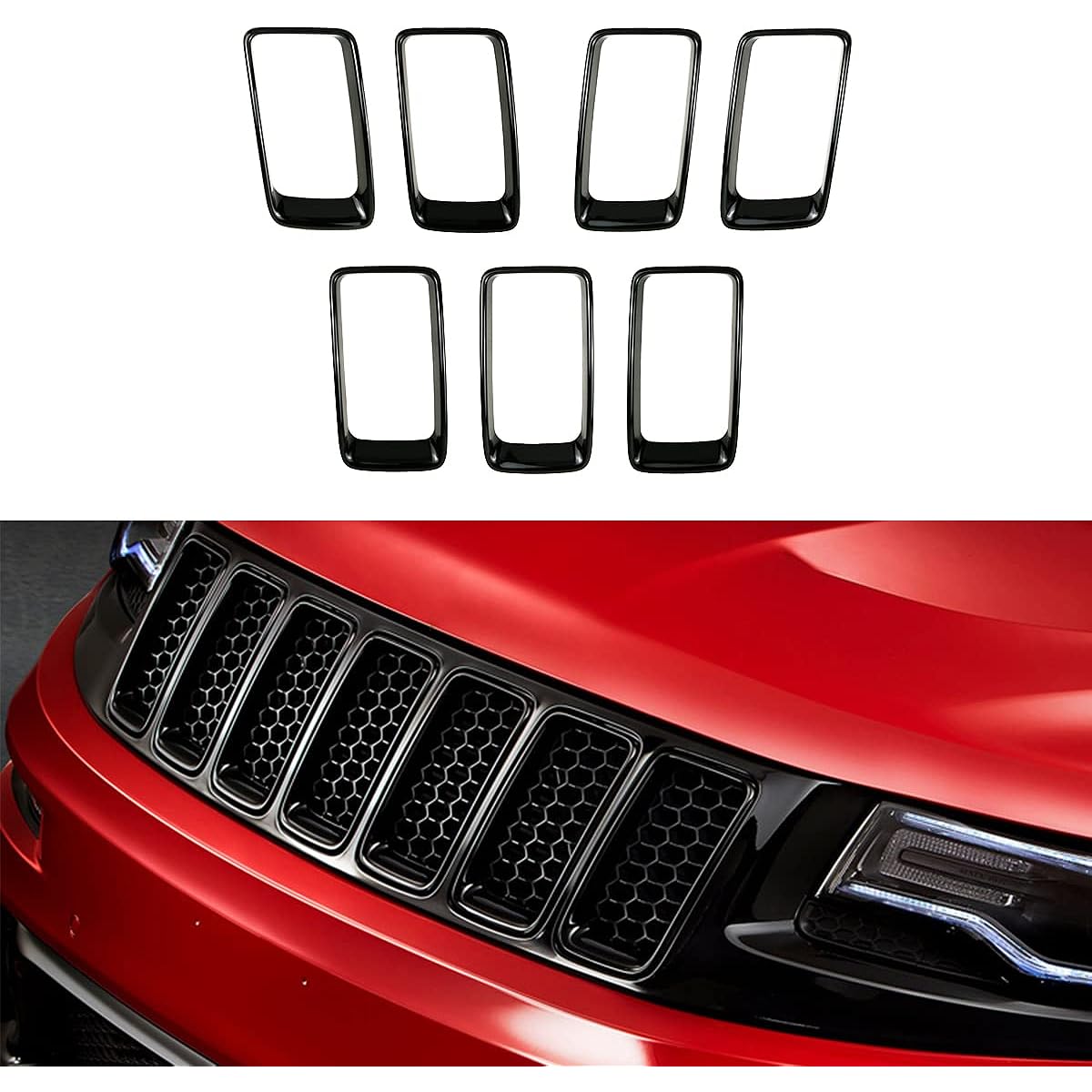 XBEEK Front Grill Cover Insert 2014 2015 2016 Jeep Grand Cherokee (Grilling-Glossy Black)