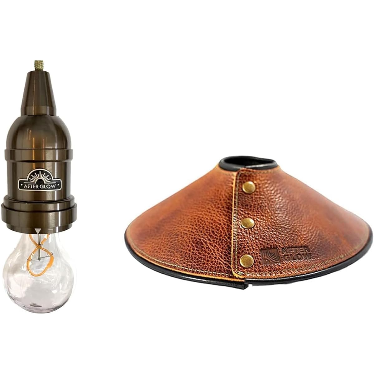 YaeiWorkers AfterGlow LED Lantern Camping Lantern Polycarbonate Light Bulb Waterproof Level IP44 with Shade (Genuine Leather Brown)
