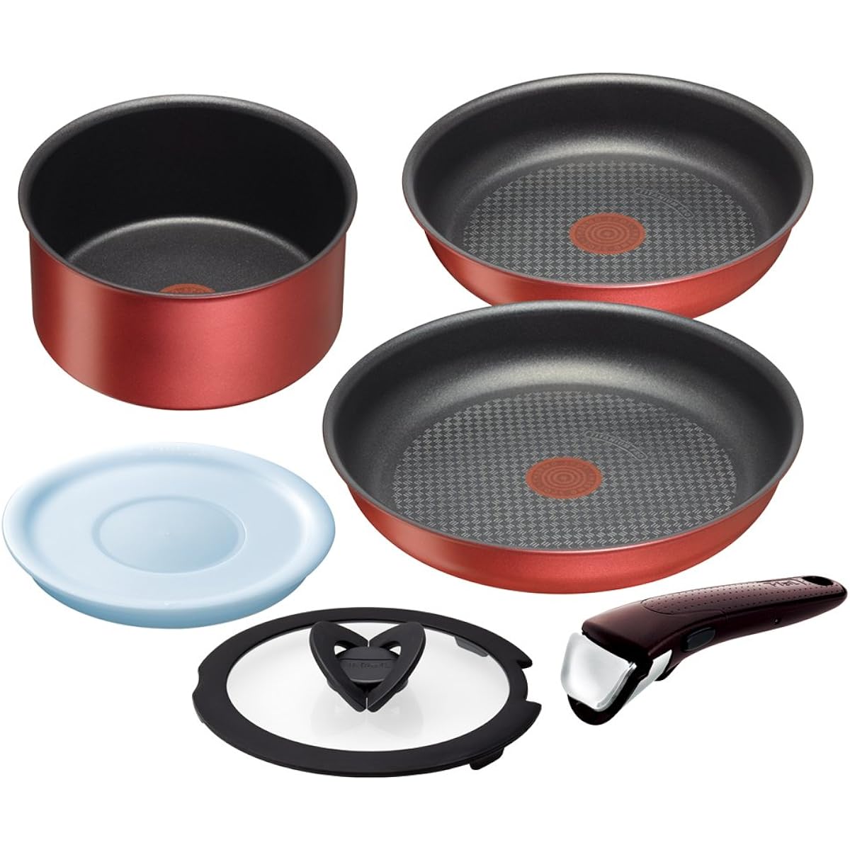Tefal Pot and Frying Pan 6 Piece Set with Removable Handle and Lid Ingenio Neo Scarlet Set 6 IH Compatible L32590