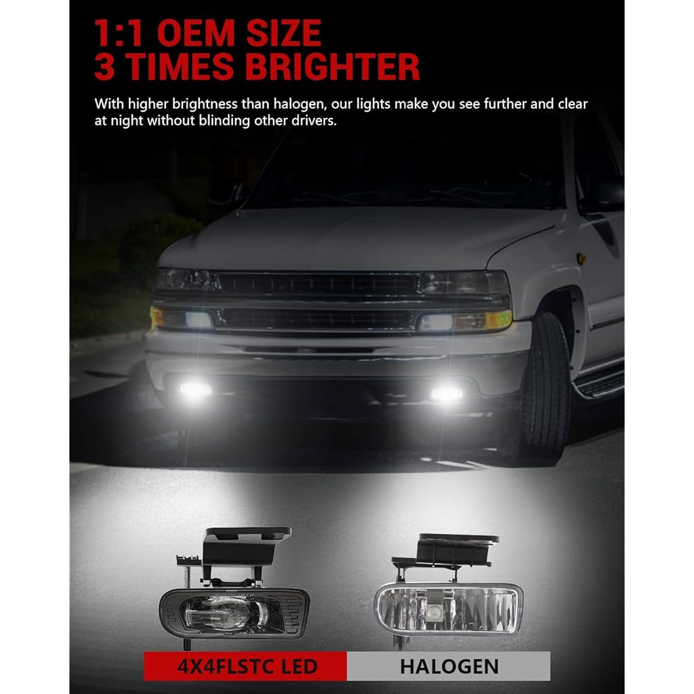4x4FLSTC LED Fog Lamp replacement Chevrolet Syl Ballad 1999-2002 Subarban 2000-2006 TAHOE 2000-2006 Driving Light DOT Approval Clear Lens Black