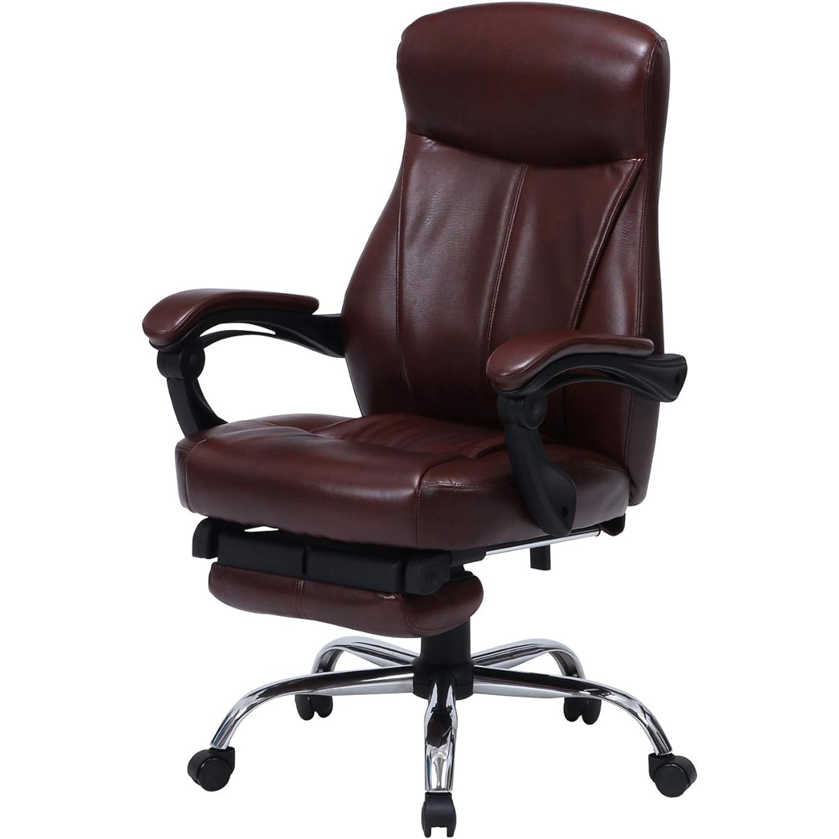 Fuji Boeki Office Chair Desk Chair Width 69.5 x Depth 63 x Height 105~113cm Brown with Ottoman Stepless Reclining Elevating Synthetic Leather Zex 15504