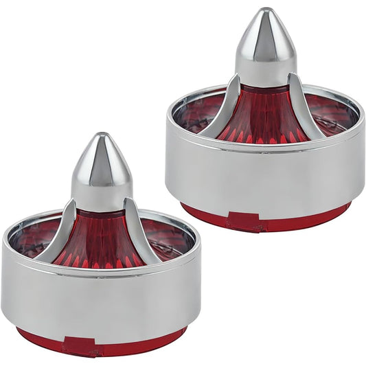 FATECIM 2X Bullet Turn Signal Light Turbine Replacement Red Lens Cover Softail Street Road Glide Fatboy Sportster Dyna Deluxe Bikes Snap On repl.OEM# 68973-00 Chrome Bezel