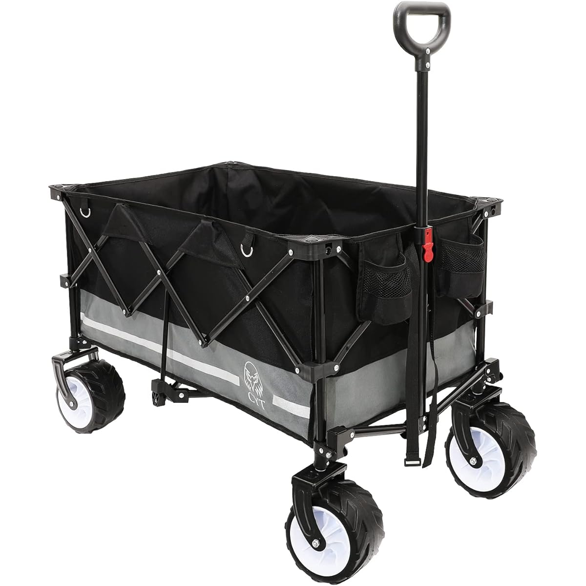 CYT Carry Wagon Large Capacity 156L Load Capacity 100kg Outdoor Wagon Carry Cart Free Standing Storage Compact Camping Fishing Shopping Large Tire Black