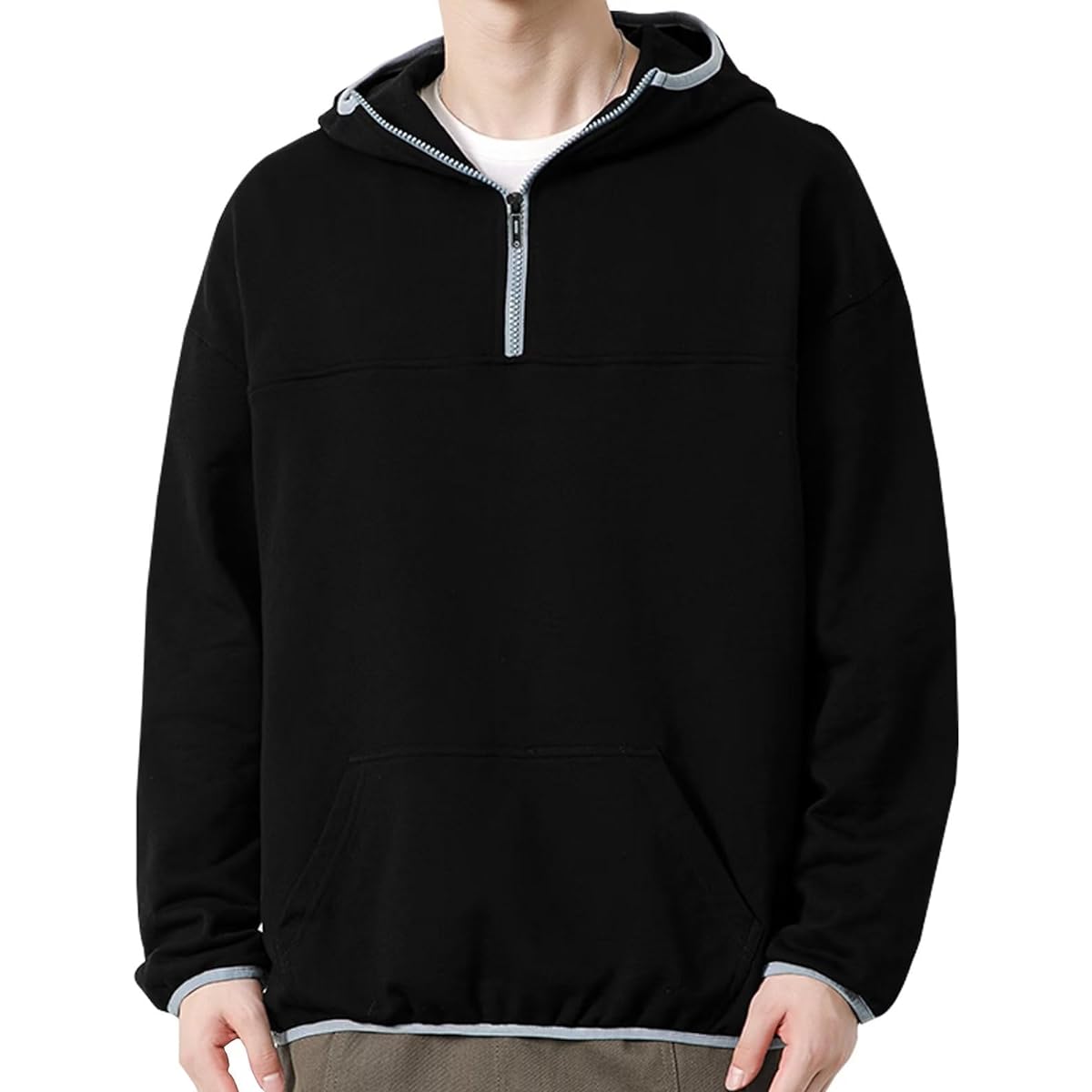 [Bligo] Men's Parka, Long Sleeve, Pullover, Hooded, Pullover, Round Neck, Fuzip, Kangaroo Pocket, M-3XL, Plain, Large Size, Sweatshirt, Switching Design, Loose, Casual, Stylish, Soft, Popular, Spring, Autumn, Winter Clothes