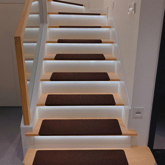 Stair mat, non-slip, foldable [15 pieces] Approx. 70x22cm, Fall prevention, Soundproof, Scratch prevention, Suction stair mat, Rental OK, No slipping, Step mat, Washable, Cold protection, For all seasons, Cold feet, Soundproofing, Indoors, Elderly, Child