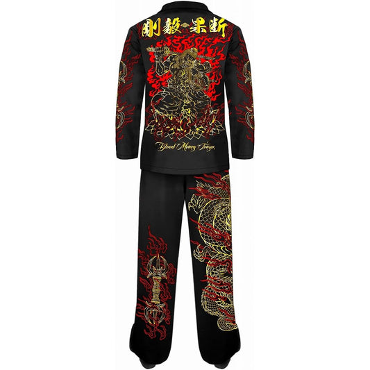 [Blood Money Tokyo] [MBT-23010] Long Sleeve Setup Jersey Clothes Fudo Myoo Dragon Japanese Pattern Black Gold Men's Fashion Yakuza Yankee Oraora Flashy