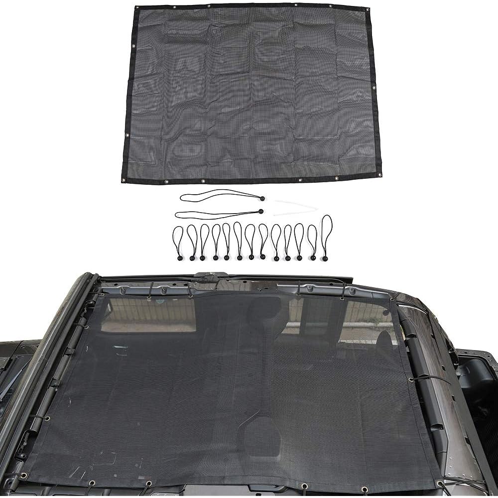 JECAR Sunshade Full-length Mesh Sunshade Bikini Top UV protection JEEP WRANGLER JL JLU 4 Door 2018-2023 (Plain Black)