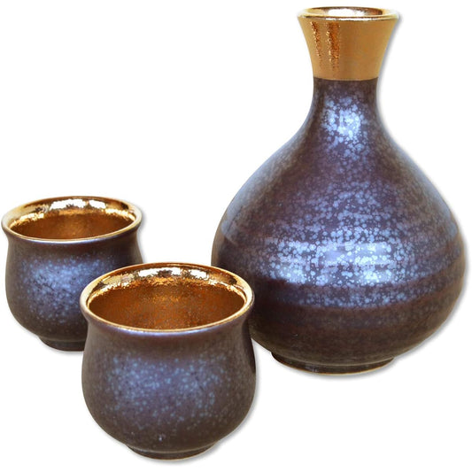 Liquor set, Tokkuri Ochoko set, Arita ware, 1 sake bottle, 2 sake cups set, crystal gold, ceramic, made in Japan