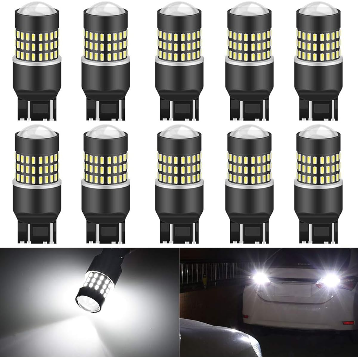 KaTur 10pcs 900 Lumens 7443 7444NA 7440 7440NA 992 Base Super Bright 3014 78SMD Lens LED Bulb Brake Turn Signal Tail Backup Reverse Brake Light Lamp White 12V 4W