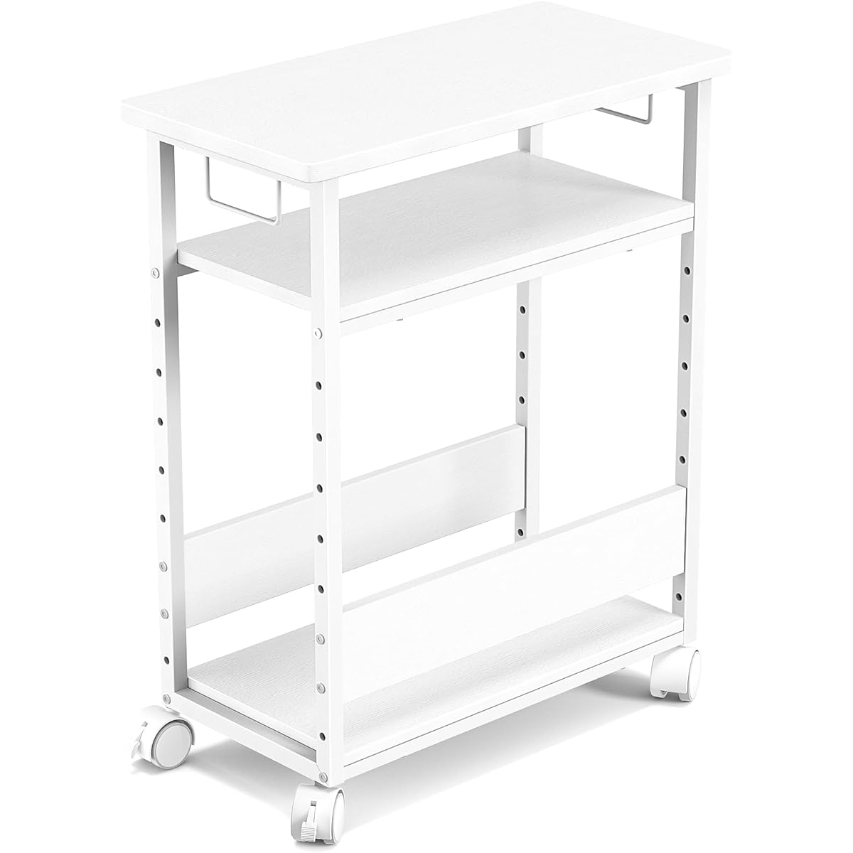 MIYOKI Computer Wagon PC Wagon Multifunction Rack CPU Wagon with Casters Desk Wagon Adjustable Shelf Height Computer Storage Wooden Desk Side Wagon Storage Shelf with Stopper Easy to Move Width 60 x Depth 30 x Height 70 cm (White)