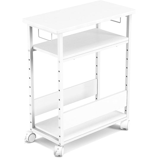 MIYOKI Computer Wagon PC Wagon Multifunction Rack CPU Wagon with Casters Desk Wagon Adjustable Shelf Height Computer Storage Wooden Desk Side Wagon Storage Shelf with Stopper Easy to Move Width 60 x Depth 30 x Height 70 cm (White)