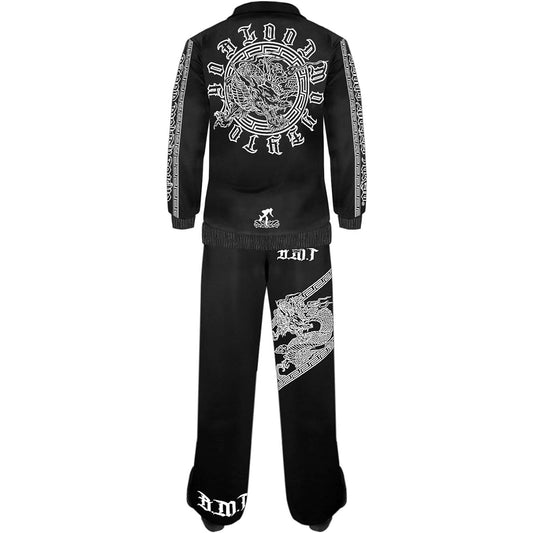 [Blood Money Tokyo] MBT-20023BL Dragon + Hannya Pattern Long Sleeve Setup Jersey Black White Yakuza Showa Heisei Yankee Oraora Style Top and Bottom Clothes Flashy Men's Fashion