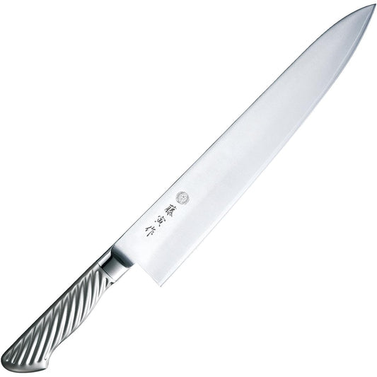 Fujitora Gyuto 300mm Made in Japan Cobalt alloy steel Double-edged Chef knife that can be used not only for cutting meat but also for cooking fish and vegetables Handle has a tornado pattern that is easy to grip All stainless steel Dishwasher safe DP cob