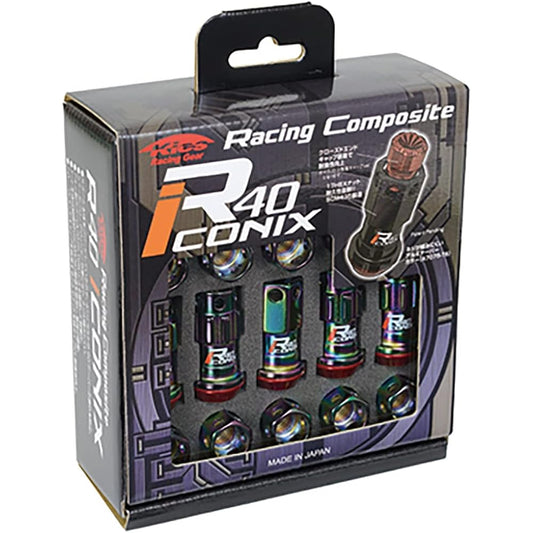 KYO-EI Racing Composite R40 Iconics (Set of 4 locks/16 nuts) (No end cap) M12 x P1.5 Neochrome/Black RI-11NK