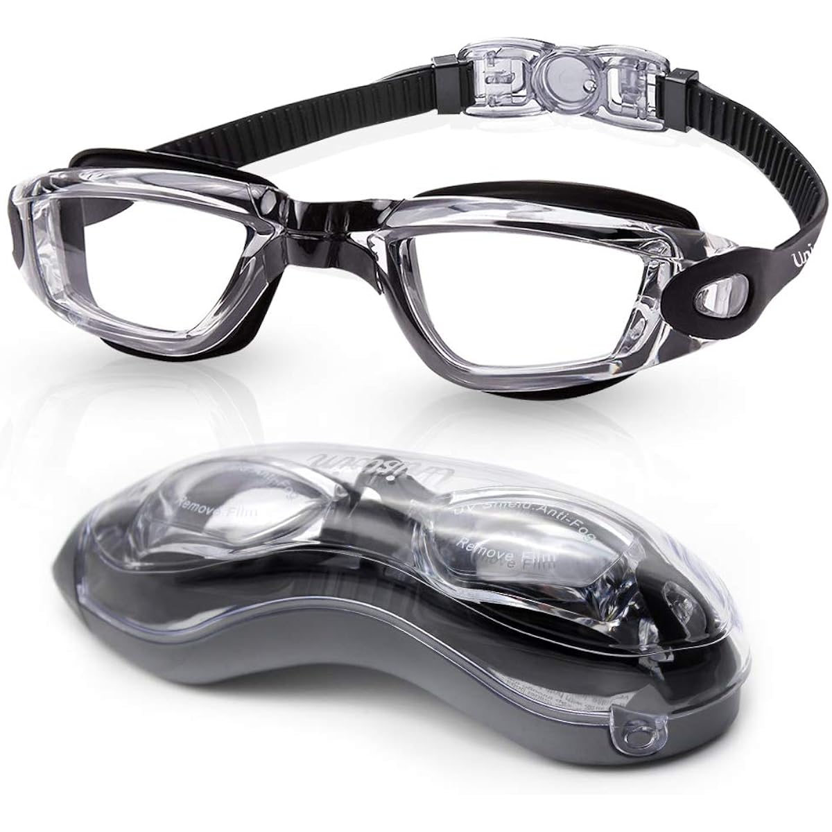 Uniswim Clear Swim Goggles Swimming Goggles Leak Free Anti-Fog UV Protection Clear Wide View Triathlon Swimming Goggles for Adults Men Women Youth Teens Black Lucency
