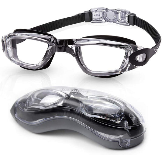 Uniswim Clear Swim Goggles Swimming Goggles Leak Free Anti-Fog UV Protection Clear Wide View Triathlon Swimming Goggles for Adults Men Women Youth Teens Black Lucency