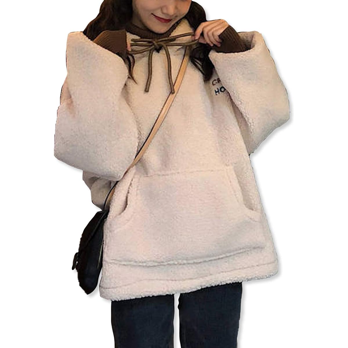 [SpringSwallow] Women's Pullover Loose Hooded Parka Fleece Warm Bottle Neck Cold Protection Sweatshirt