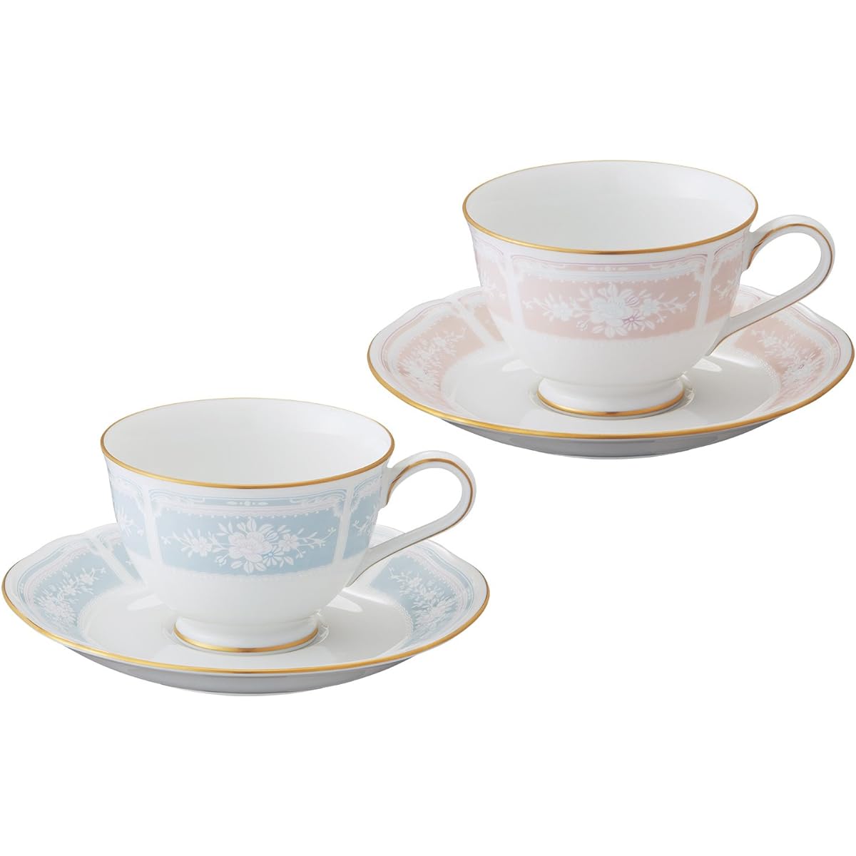 Noritake Cup & Saucer (color-changing pair set) (for coffee and tea) 220cc Lacewood Gold 2 people Blue/Pink Fine Porcelain Y6578A/1507-14