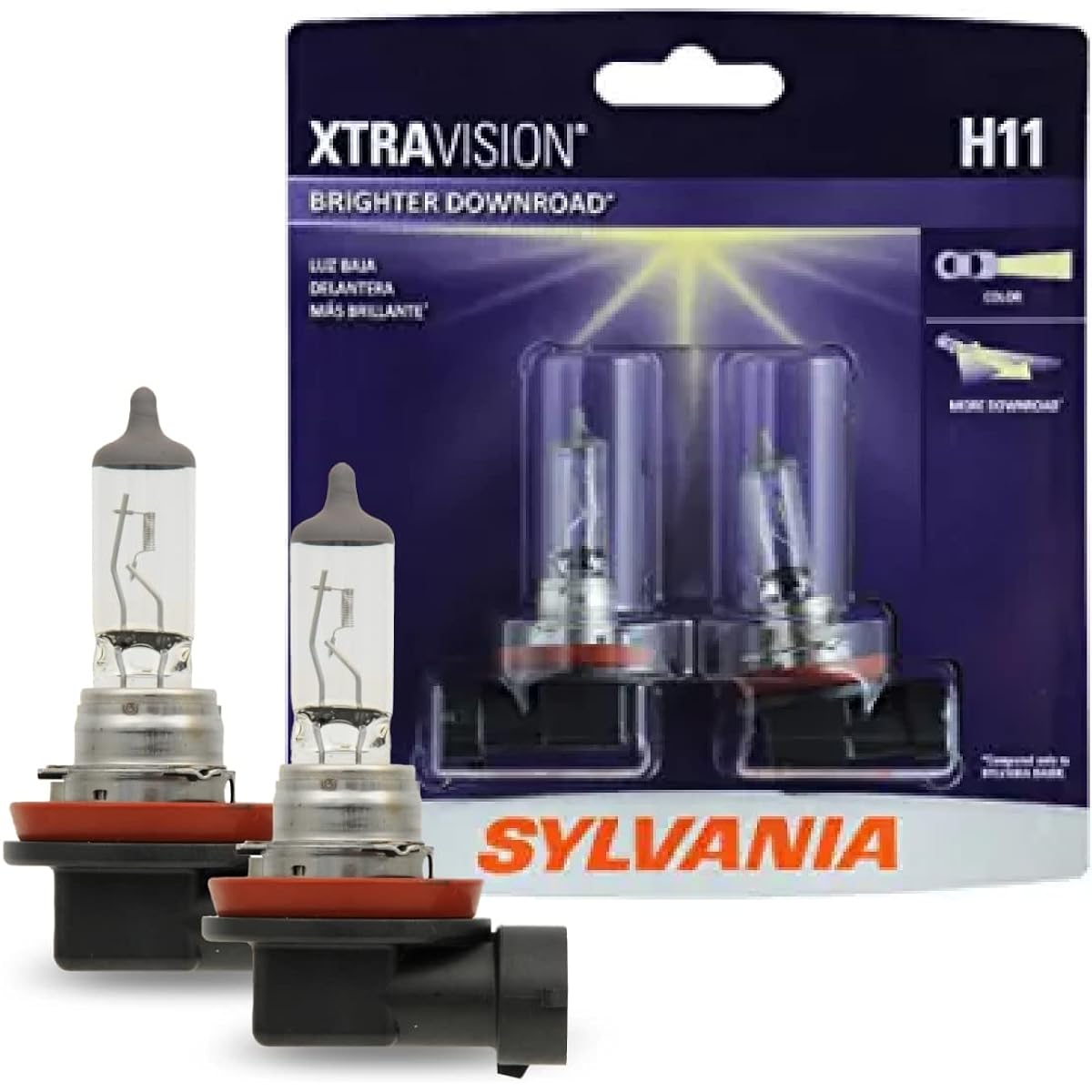 Osram Sylvania - H11 XtraVision - High Performance Halogen Headlight Bulb, High Beam Low Beam Fog Replacement Bulbs (2 Bulbs) (H11XV.BP2)