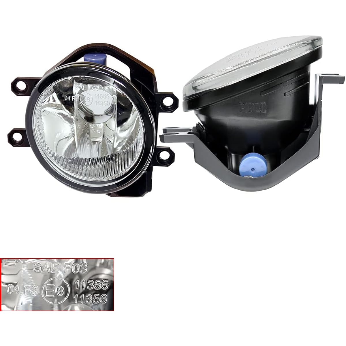 Pikakyu LED Late Type Toyota Car Glass Lens Fog Light Unit Converts to H16, E-Mark Included, Black