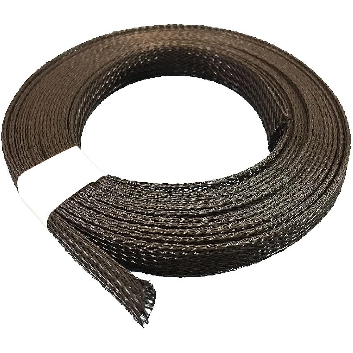 Polyester braided sleeve for cable covering Inner diameter (normal): approx. 5.5φ ~ (enlarged): approx. 16φ Folding width: 11mm 5M roll