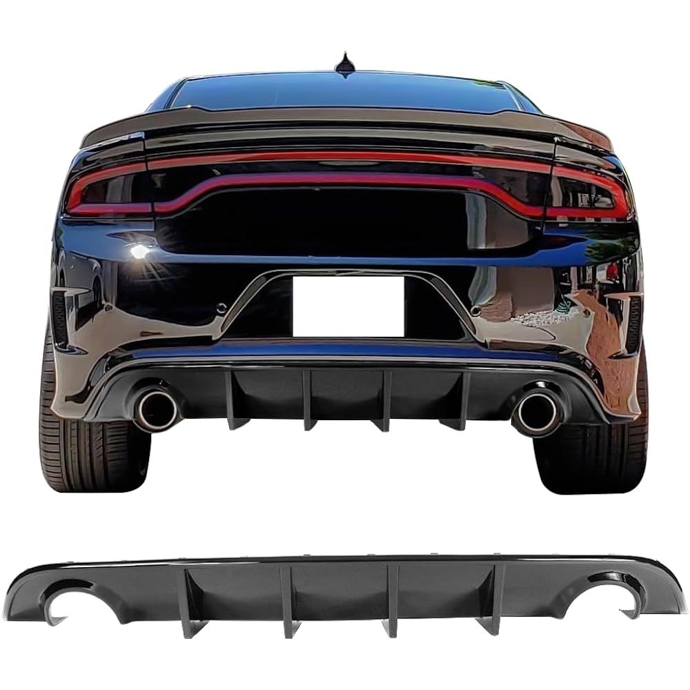 IKON MOTORSPORTS Rear Bumper Lip Diffuser 2015-2023 DODGE CHARGER SRT compatible glossy Black V3 Style Spletter Spoiler