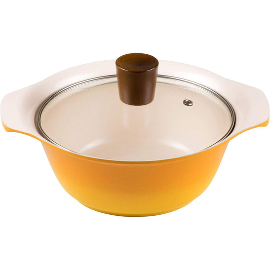 Wahei Freiz Two-handled Pot Blossom Yellow Size 6 (For 1-2 people) IH Compatible Ceramic Coat Vegito Marche RB-1239