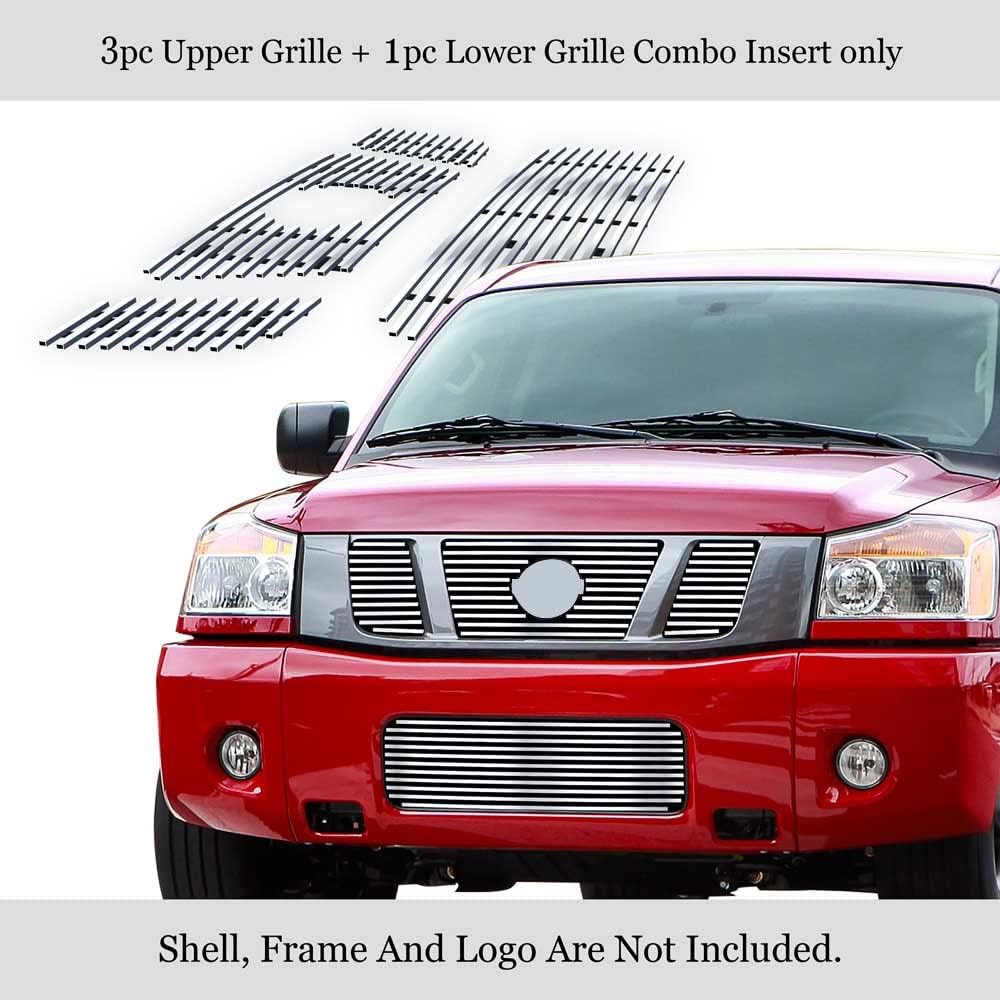 APS Nissan Titan 2008-2012 Stainless steel chrome polish 8x6 Horizontal billet grill insert combo N67713S