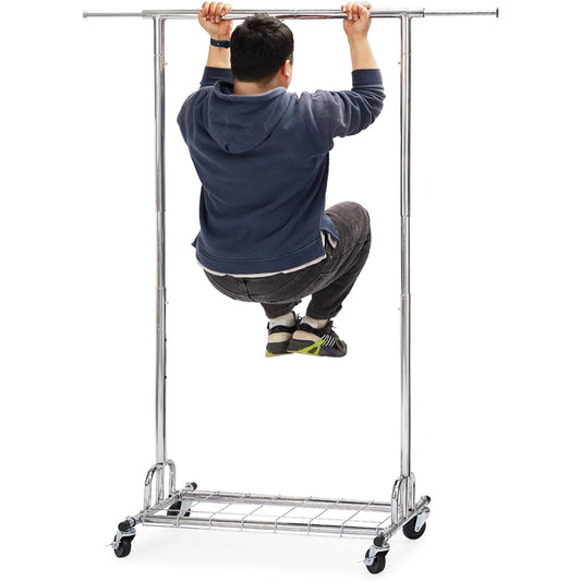 HOKEEPER Hanger Rack, Pipe Hanger Rack, 3-Way, Single, Large Capacity, Storage Rack, Clothes Drying Stand, Load Capacity 100KG, Clothes Hanger, Clothes Storage Rack, Sturdy, Durable, Space Saving, Easy to Assemble, Comes with Rolls, Vertical and Horizont