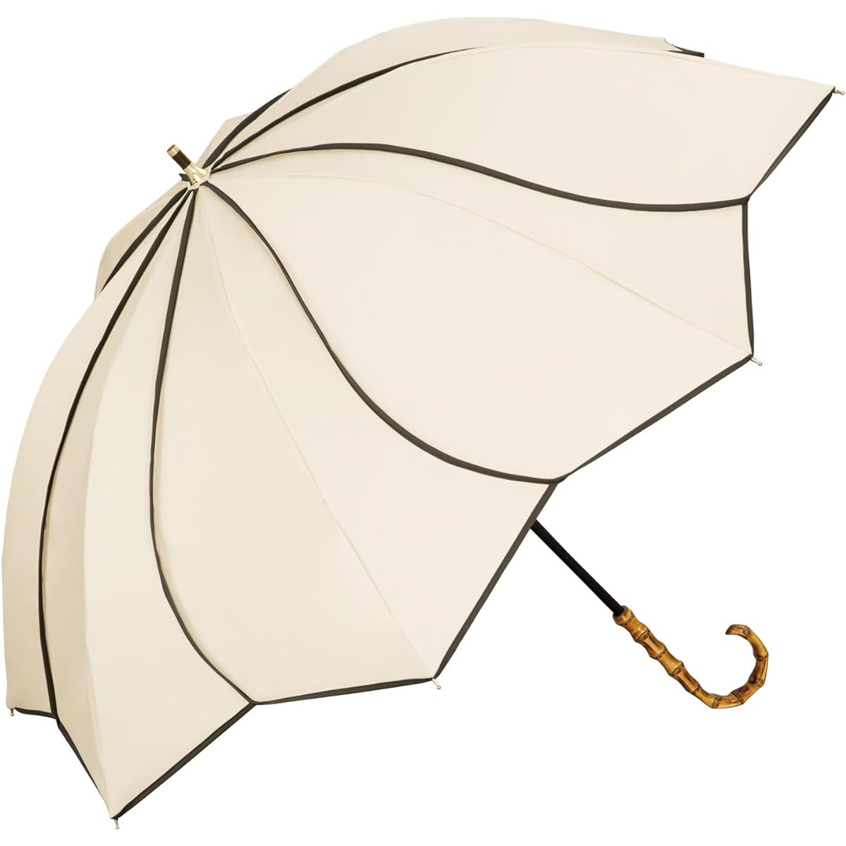 [2024] Wpc. Strongest Parasol UVO (Ubo) Long Umbrella/8K Floral Beige [Blackout UV Protection 100% UPF50+ Heat Shielding for Both Sunny and Rainy Days] Main Rib 55cm Large Hand Open Ladies Bamboo Handle Stylish Cute Simple Elegant Adult Commuting to Scho