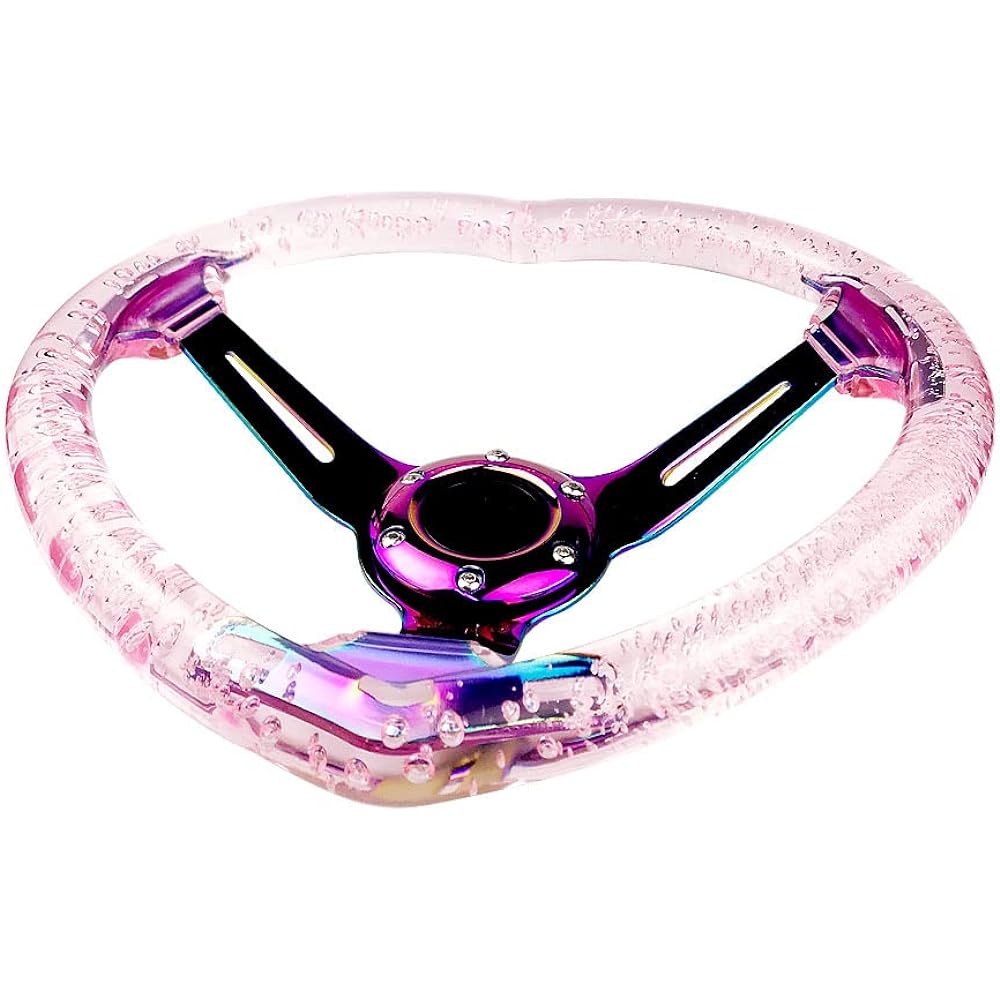 IDAIN Universal Acrylic Racing Handle Heart Type Design Steering Wheel Most Vehicle, Racing Car, RZR, Club Car (Pink)