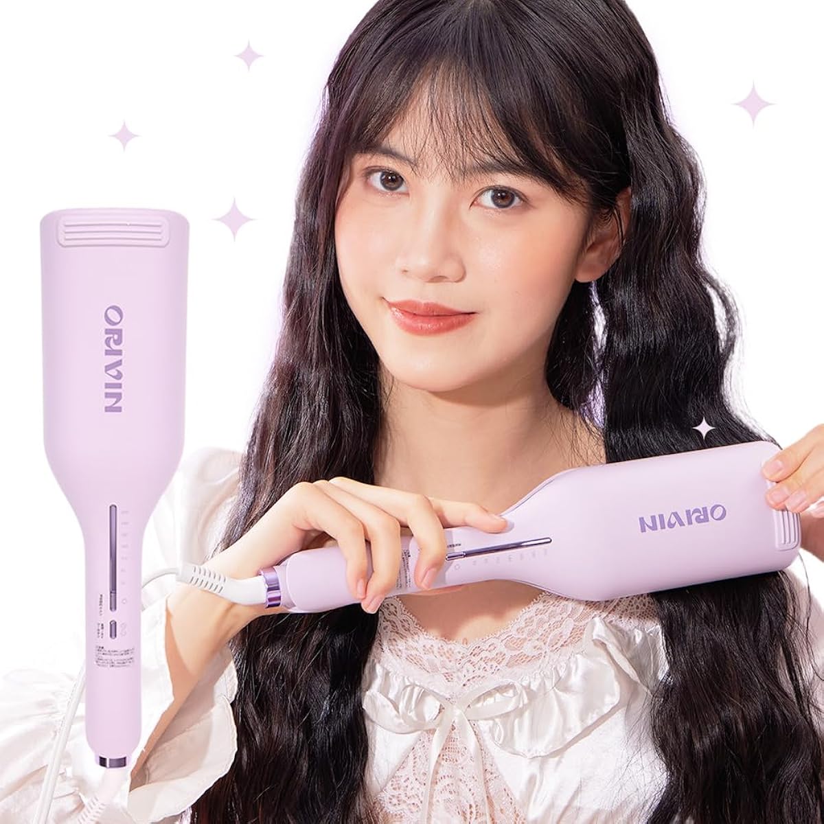 ORIVIN Curling Iron, Auto Curl Iron, 30 Seconds Rapid Heating, Curling Iron, Heat Insulation, Prevents Burns, 120℃~200℃, Auto-off for 60 Minutes, Releases Millions of Negative Ions, Prevents Burns, Ceramic Coating, 360 Degree Swivel Cord, PSE Certificati