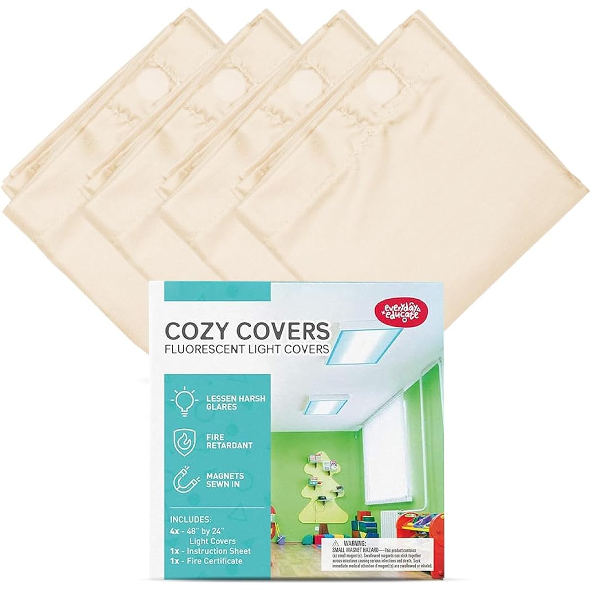 Everyday Educate Fluorescent Light Cover Ceiling Light Classroom Office Light Cover Fluorescent Filter Eliminates Flickering and Glare 48" x 24" (4 Pack) Off-White